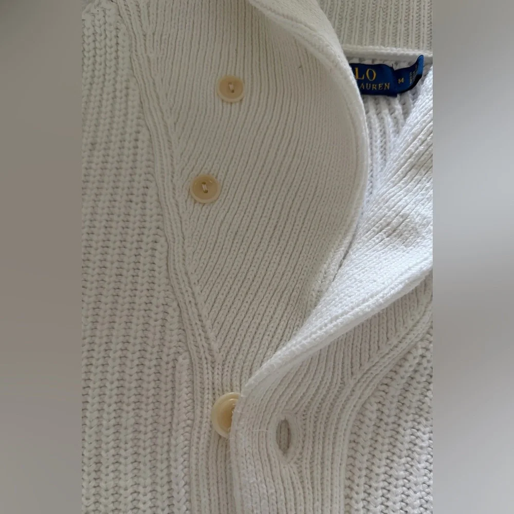 Polo Ralph Lauren Men’s Ribbed 100% Cotton Shawl Collar White Knit Cardigan Sz M